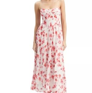 Bardot Strapless Floral Pink Sundress Corset Style Basque Waist BNWT